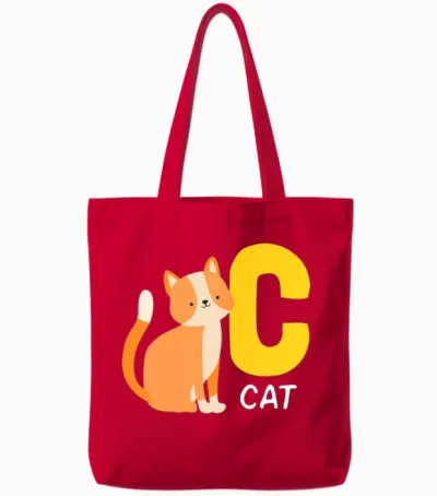 Cat Alphabet Funny Tote Bags - Red