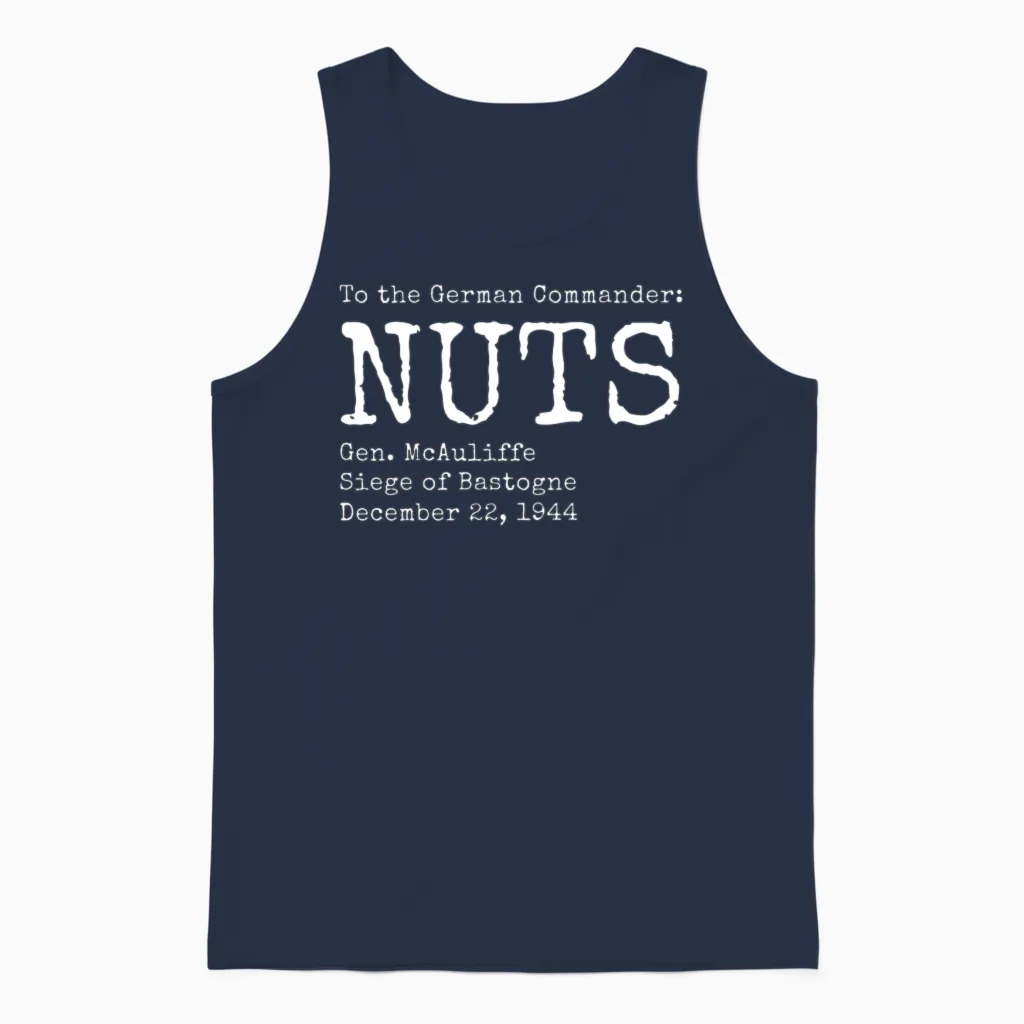 Nuts by General Mcauliffe (white) Unisex Tank Top in Navy