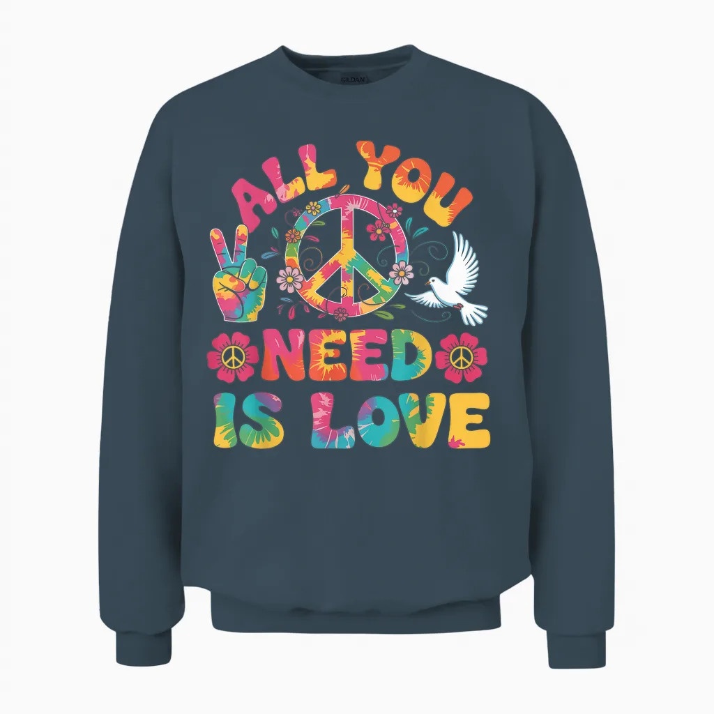 All You Need Is Love Costume Hippie 60s 70s Carnival Unisex Sweatshirt in Dark Heather