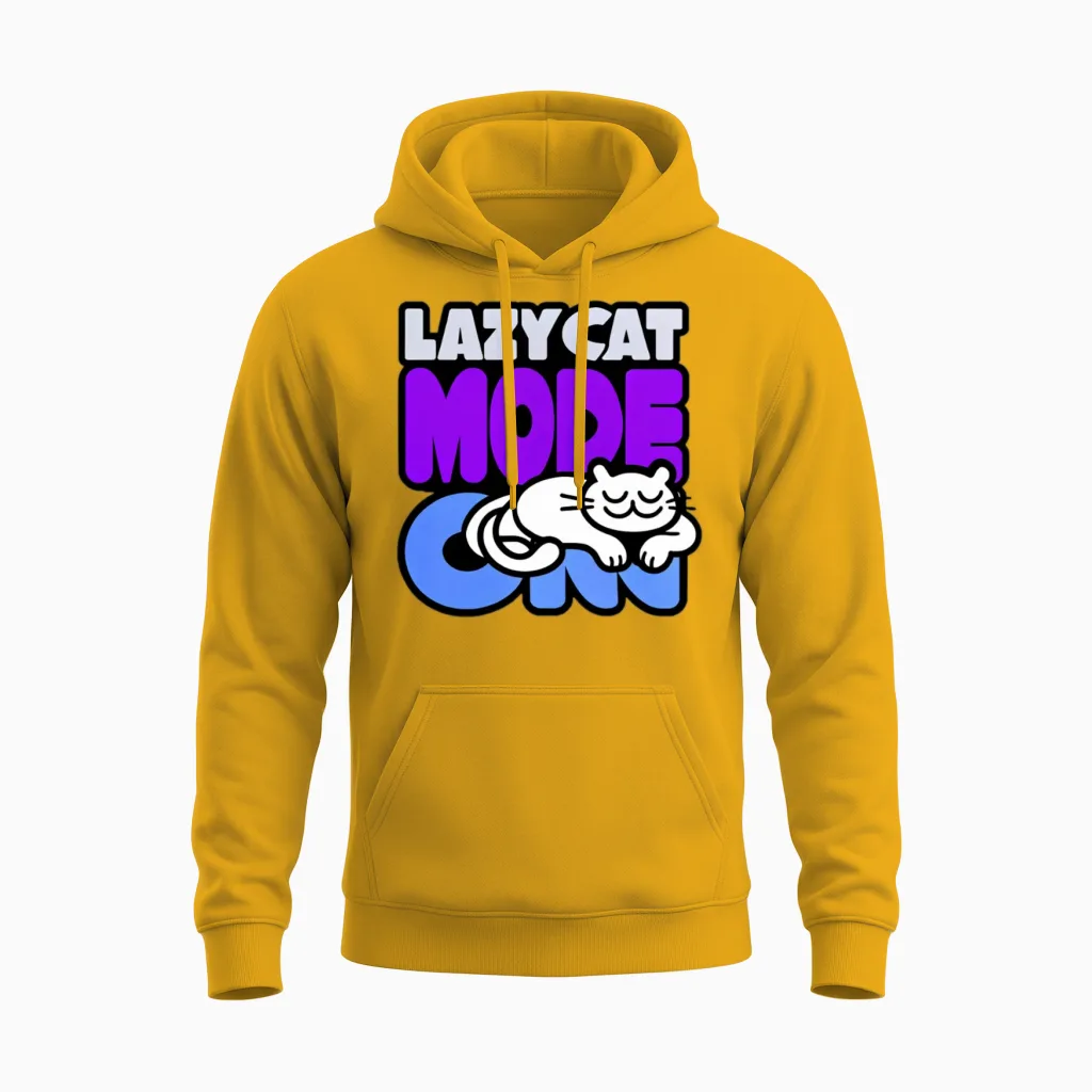 Lazy Cat Mode: on β Funny Cat Lover Unisex Hoodie in Gold