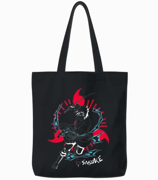 Naruto Shippuden Sasuke Inversé Avec Sharingan Anime T-Shirt Haut De Gamme Tote Bags in Black