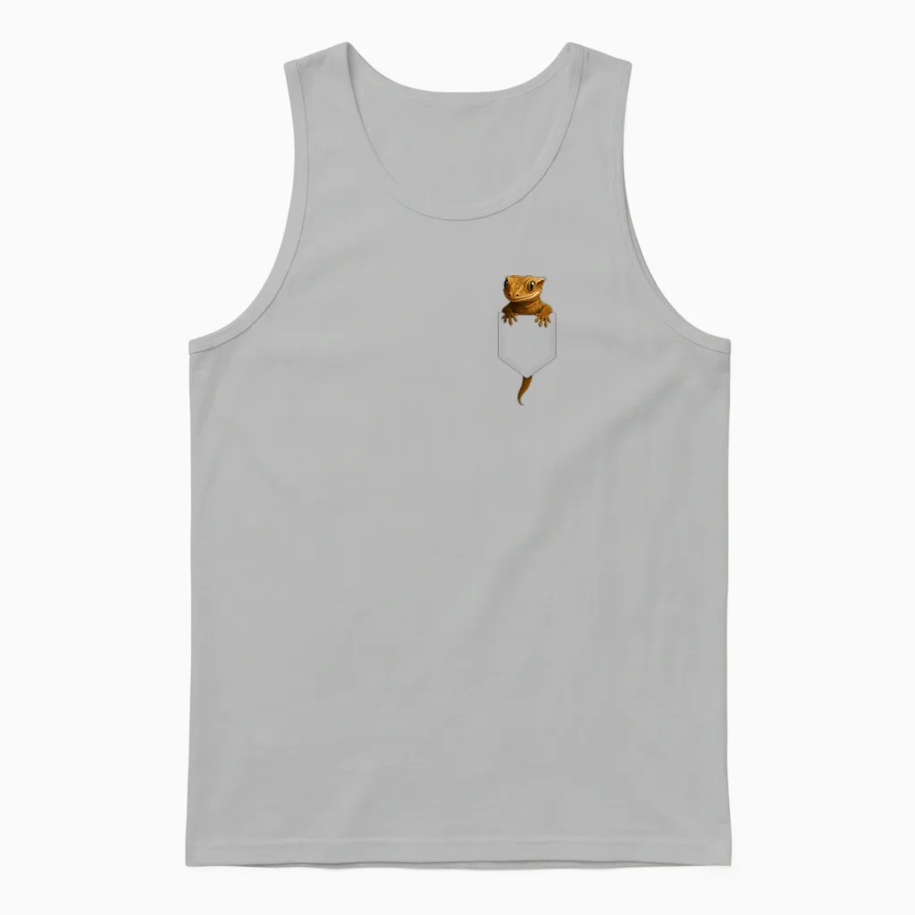 Crested Gecko Pocket Cute Exotic Lizard Reptile Pet Lover Unisex Tank Top in Ash