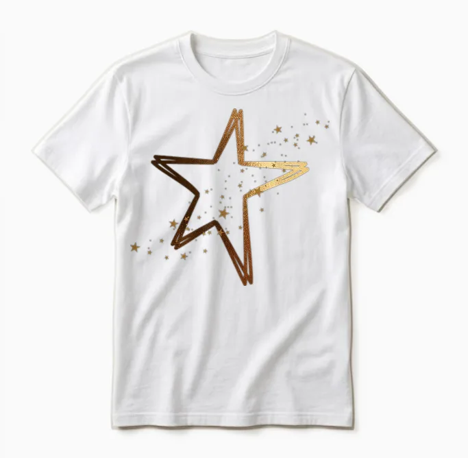 Large Gold Star with Small Stars T-Shirt, Black Unisex T-Shirt in White