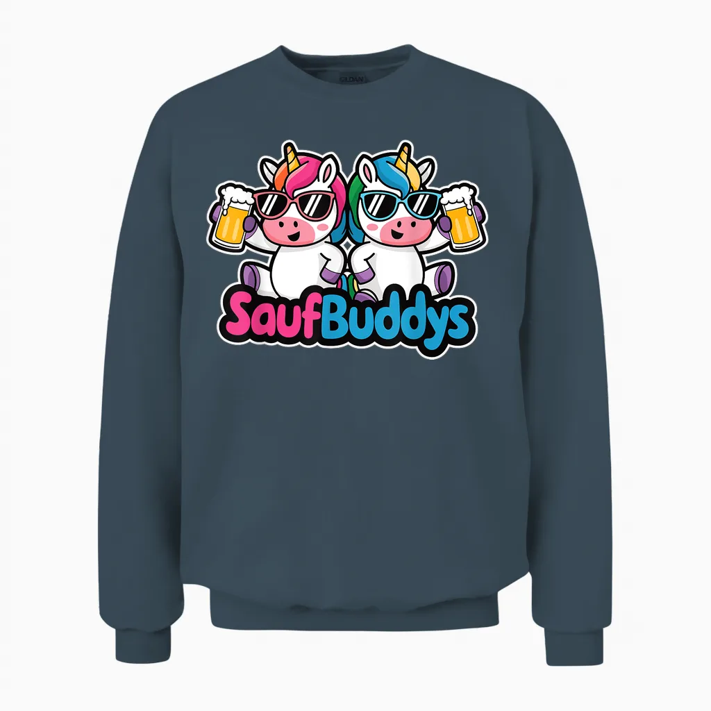Saufbuddy Saufbuddys Saufen Bier Alkohol Party Einhorn Unisex Sweatshirt in Dark Heather