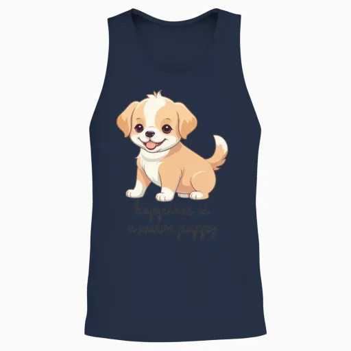 Happiness Is a Warm Puppy, Dog Puppy Quote Unisex Tank Top - Navy