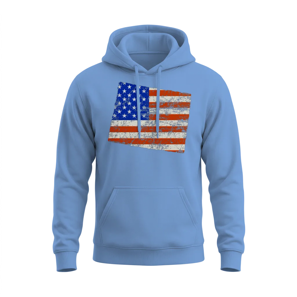 Wyoming Home Usa Flag Gift Patriotic & 4th of July Unisex Hoodie - Carolina Blue