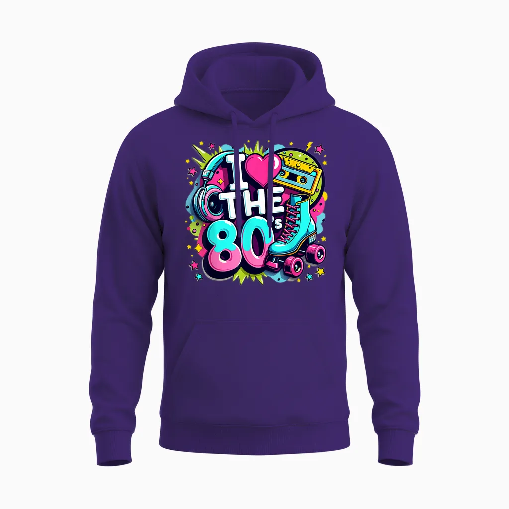 I Love the 80s Shirt Women Girls Vintage 80s Party Outfits T-Shirt, White, S Unisex Hoodie in Purple