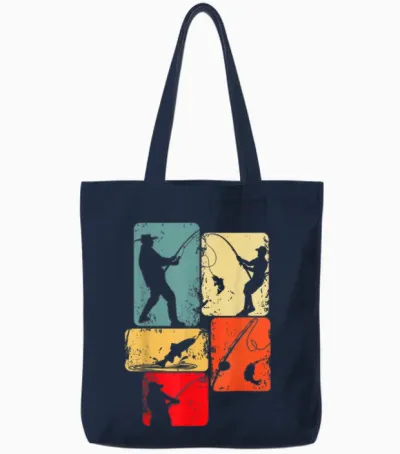 Fishing Fisherman Man Child T-Shirt, Black Tote Bags - Navy