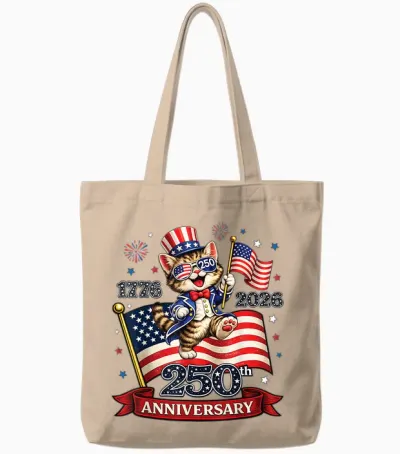250 Anniversary Usa Patriotic Cat 4th of July 2026 Tote Bags - Natural