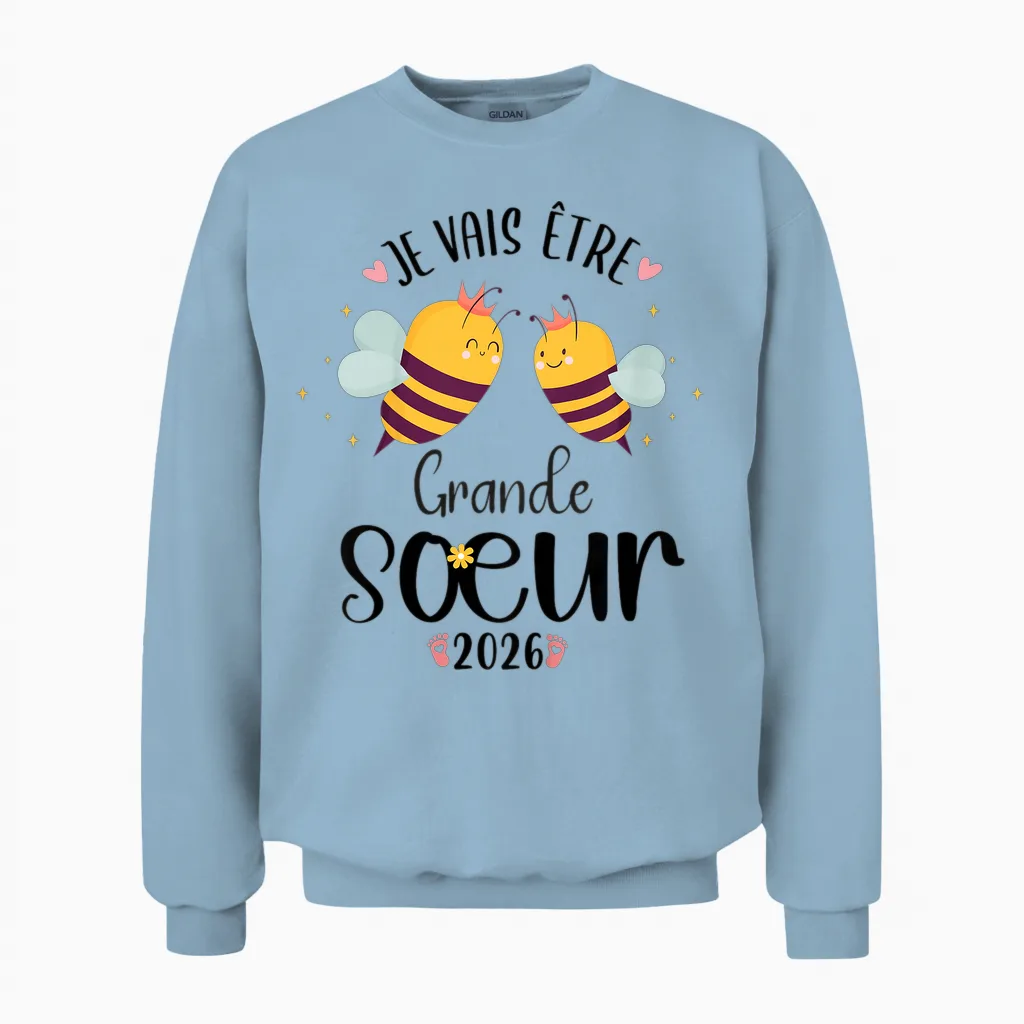 Child Future Big Sister 2026 Je Vais Etre Grande Soeur Unisex Sweatshirt in Light Blue
