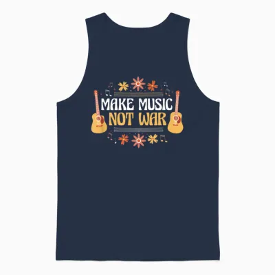 Music - Guitar - Make Music Not War T-Shirt, Black Unisex Tank Top - Navy