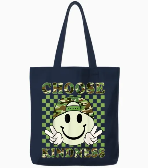 Choose Kindness Camo Be Kind Inspirational Kids Boy Positive Tote Bags in Navy