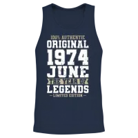 50th Birthday Vintage June 1974 Original 1974 Unisex Tank Top - Navy – 2