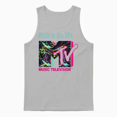 Mademark X Mtv - the Official Mtv Logo with Abstract Funky New Wave Lines Unisex Tank Top - Ash
