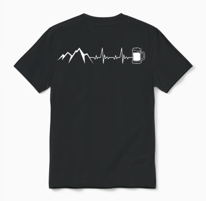 Berge Herzschlag Beer X Frequency Pulse Mountains Mountain Beer Fun T-Shirt, Black Unisex T-Shirt in Black