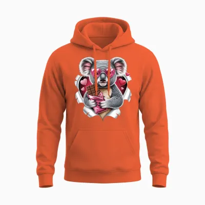 Cute Koala with Chocolate and Pink Hearts Love Unisex Hoodie - Orange