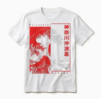 Japanese Art Hokusai Japan Aesthetic Kanagawa Big Wave T-Shirt, Black, S Unisex T-Shirt - White