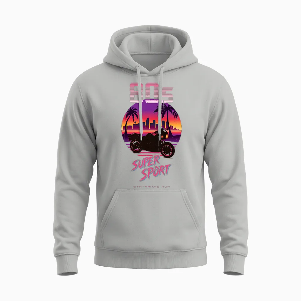 Moto Supersport Années 80 Synthwave Retro Sportbike Rider T-Shirt Haut De Gamme Unisex Hoodie in Ash