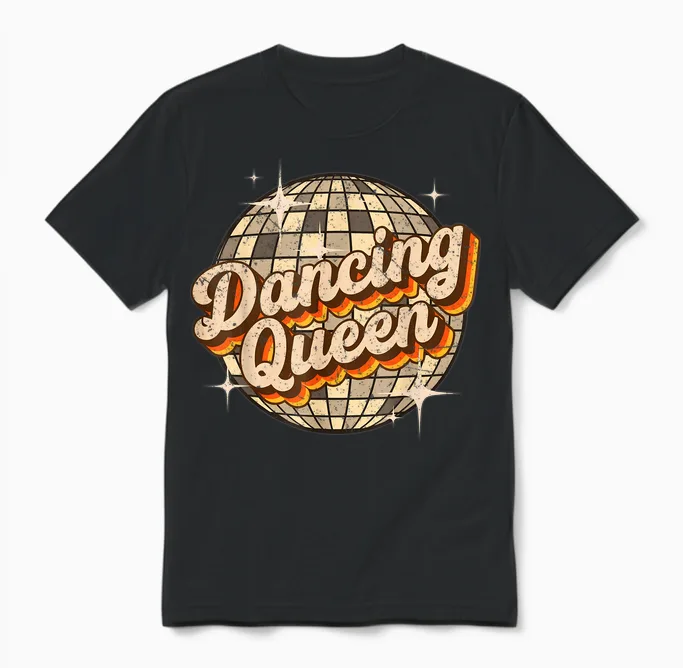 Dancing Queen Retro Discokugel Unisex T-Shirt in Black