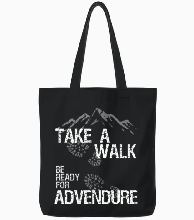 Hiking Hike Take a Walk Vintage Tote Bags in Black