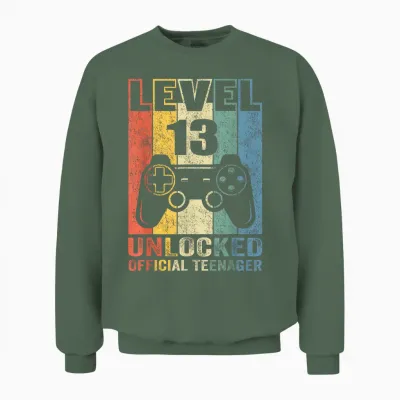 Offiziell Teenager 13. Geburtstag Geschenk Level 13 Unlocked Unisex Sweatshirt - Military Green