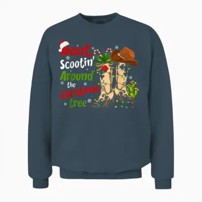 Boot Scootin' Around the Christmas Tree Country Western Unisex Sweatshirt - Dark Heather