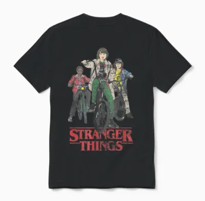 Stranger Things Hawkins Bike Riders T-Shirt, White, S Unisex T-Shirt - Black