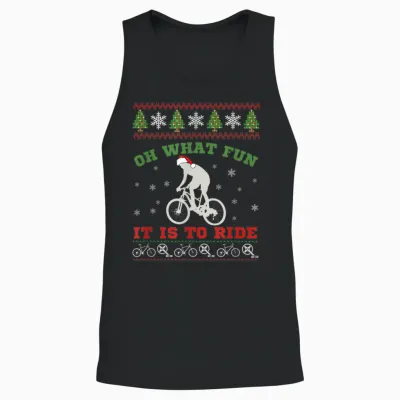 Mountain Bike Rider, Oh What Fun Christmas Ugly Sweater Gift Unisex Tank Top - Black