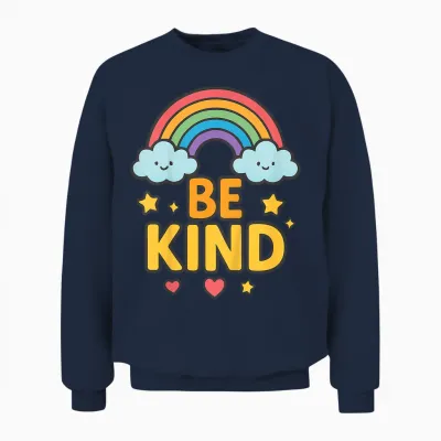 Kids Girls Be Kind Rainbow Motivational Message Colorful Positive Unisex Sweatshirt - Navy