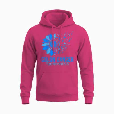 Blue Ribbon Sunflower Colon Cancer Awareness Colorectal Unisex Hoodie - Heliconia