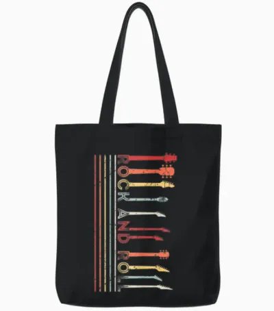 Classic Rock and Roll Vintage T Shirt Concert Band Tote Bags - Black