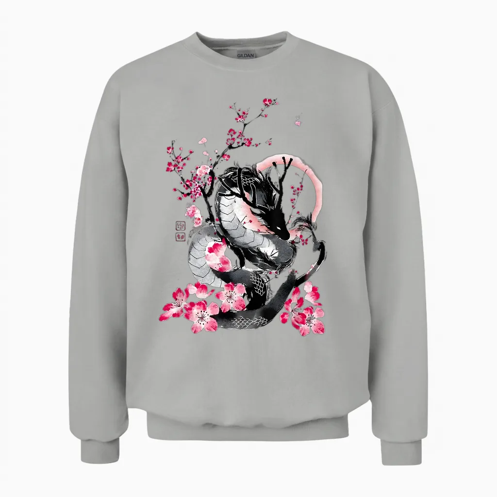 Japanese Aesthetic Dragon Tokyo Japan Manga Anime Asian 80's Unisex Sweatshirt in Ash