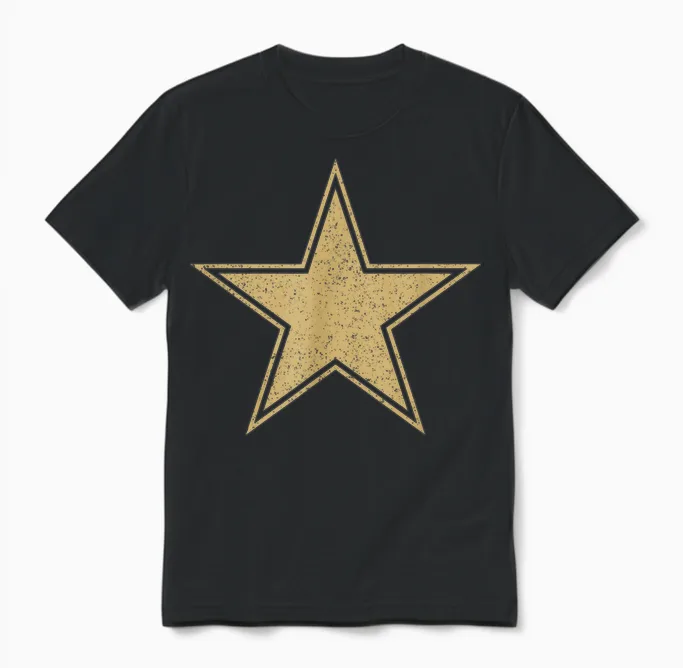 Gold Star on a T-Shirt T-Shirt, Black, S Unisex T-Shirt in Black
