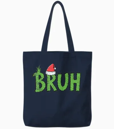 Christmas Bruh Santa Hat Funny Xmas Meme Humor Men Women Kid Tote Bags - Navy