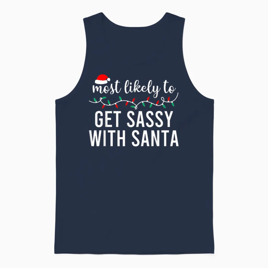 Most Likely to Christmas Shirt Matching Family Pajamas Funny Unisex Tank Top in Navy