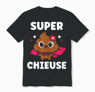 Crotte Blague Rigolo Chieuse Caca Humour Fille Super Chieuse Unisex T-Shirt - Black