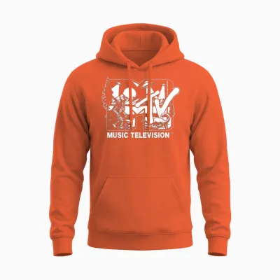Mademark X Mtv - Cryptid-Filled Mtv Logo Feat. Bigfoot, Ufo, & Nessie Sketch Unisex Hoodie - Orange