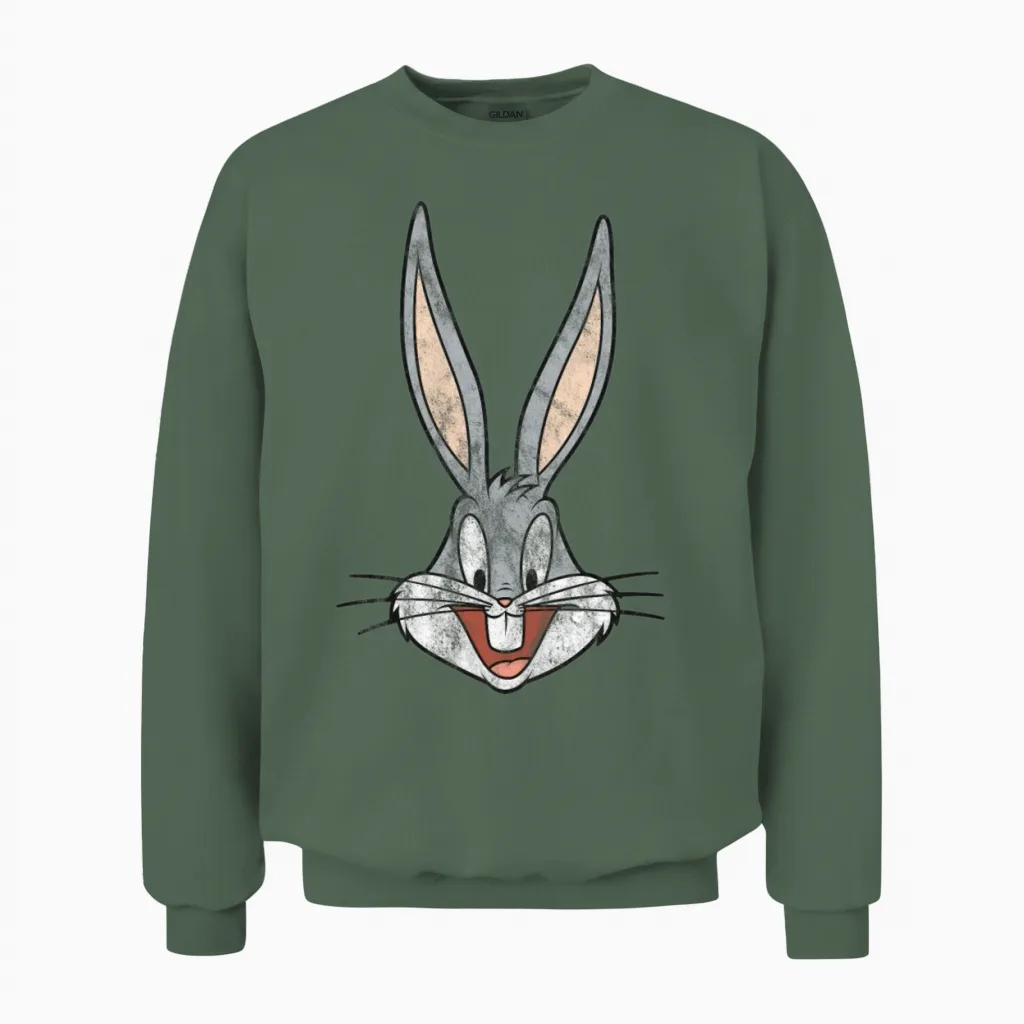 Looney Tunes Bugs Bunny Distressed Unisex Sweatshirt in Military Green
