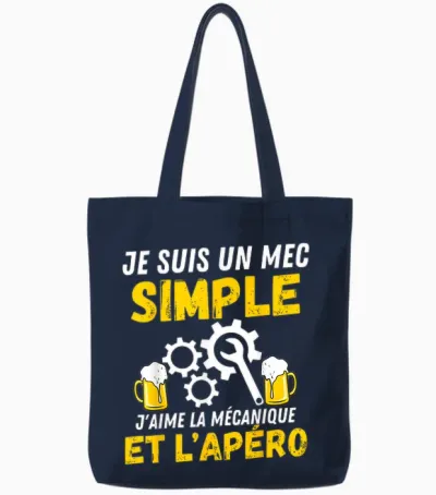 Simple Guy J'aime Meçanique Apèro Mechanic Humour Mechanic T-Shirt, Black, S Tote Bags - Navy