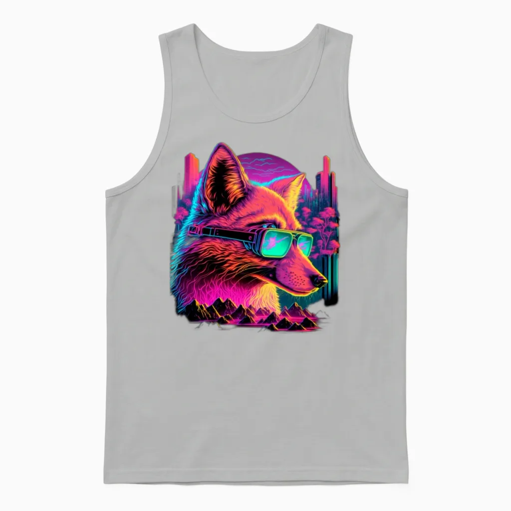Retro Futuristic Synthwave Fox Unisex Tank Top in Ash