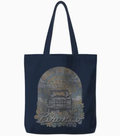 Ford - Bronco a Rare Breed Retro Flowers and Sun Tote Bags - Navy