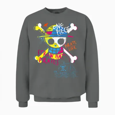 Kids One Piece Jolly Roger Graffiti T-Shirt, Black, 2 Unisex Sweatshirt - Graphite Heather