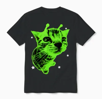Y2k Alien Cat Meme Retro Silly Cat Vintage Space Kitty Funny Unisex T-Shirt - Black