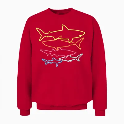 Retro 80s Shark Clothes Shark Party Kids Women Men Sharks Unisex Sweatshirt - Red
