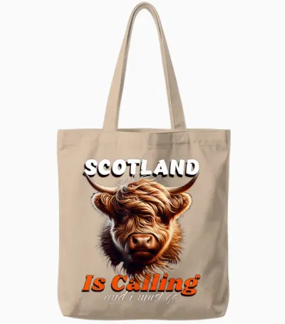 Scotish Cow Scotland Cow Calls Me and I Have to Go T-Shirt, Black, S Tote Bags - Natural