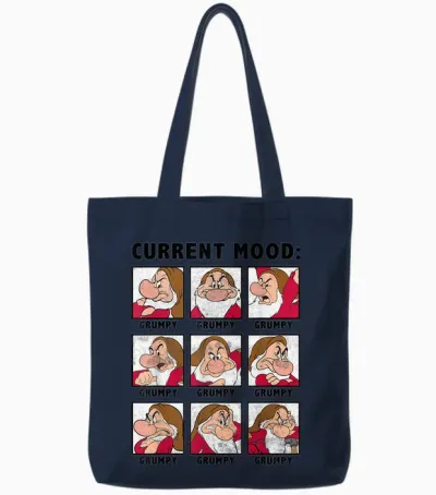 Disney Snow White Current Mood Always Grumpy Graphic T-Shirt, Blue, S Tote Bags - Navy