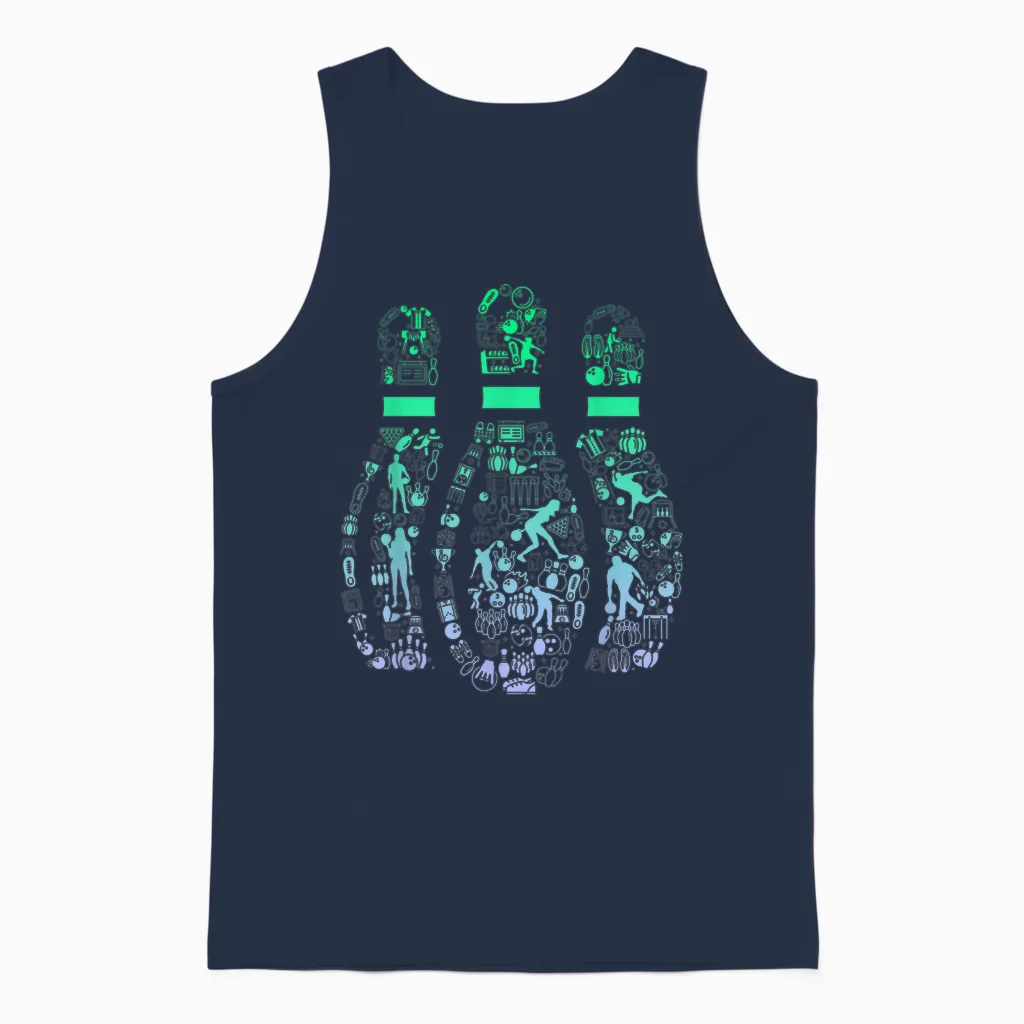 Bowling Pin T-Shirt for Bowler | Bowling Team Girls' Bowling T-Shirt, Black Unisex Tank Top in Navy