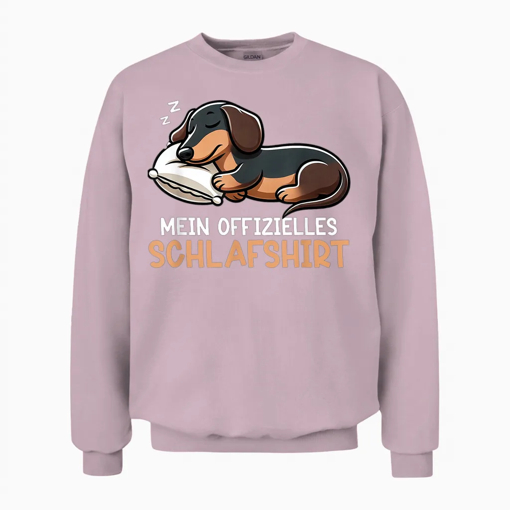 Official Dachshund Dog Sleep Shirt Funny Dachshund Dog T-Shirt, Black Unisex Sweatshirt in Light Pink