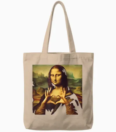 Mona Lisa Hand Heart Shaped Tote Bags - Natural