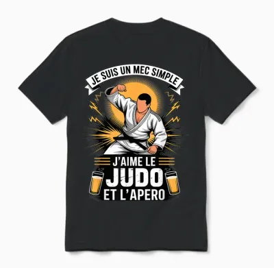 Je Suis Un Mec Simple Jaime Le Judo Et Lapero Unisex T-Shirt - Black